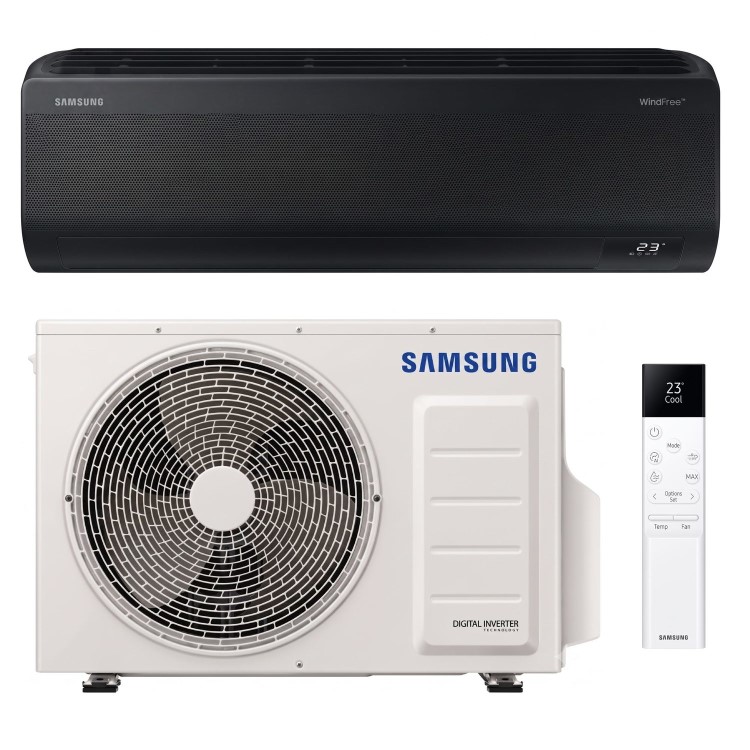 AR70F09C1A_1_Supersize Samsung Premium AI Wind-Free Smart 9000 BTU A+++ Wall Mounted Air Conditioner with Heat Pump - Black - Image 1